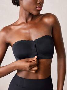 Veilyse Bra Camisole Seksi Wanita Tanpa Tali, Tanpa Jahitan, Penutup Depan, Tanpa Kawat, Anti Selip, Pakaian Dalam Tak Terlihat - Hitam - View 7