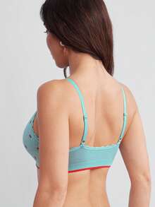 SHEIN Women's Cherry Print Bow Decor Bra - Blue - View 6