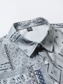 Genlund Men's Patchwork Print Shirt And Long Pants 2 Pieces Set - Multicolor - View 3