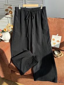 Comfortcana 大尺碼女款休閒舒適長褲，適合戶外與室內穿著 - 黑色 - 查看 3
