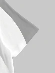 Manfinity Hypemode 新款時尚男士白色與灰色拼接不對稱T恤，適合日常穿著與聚會 - 彩色 - 查看 3
