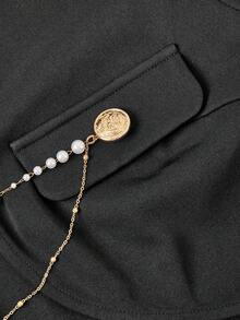 SHEIN MOD 女款時尚通勤鏈條裝飾短版夾克 - 黑色 - 查看 7