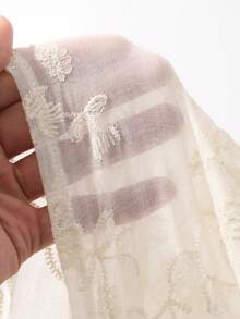 FRIFUL Women's Vacation Embroidered Tassel Front Tie Long Sleeve Fashion Blouse - Apricot - View 7