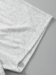 SHEIN Tween女孩淺灰色修身短袖圓領短版上衣與高腰抽繩休閒短褲2件套，親膚面料，休閒運動風夏季日常街頭穿搭舒適套裝，小眾設計 - 灰色 - 查看 6