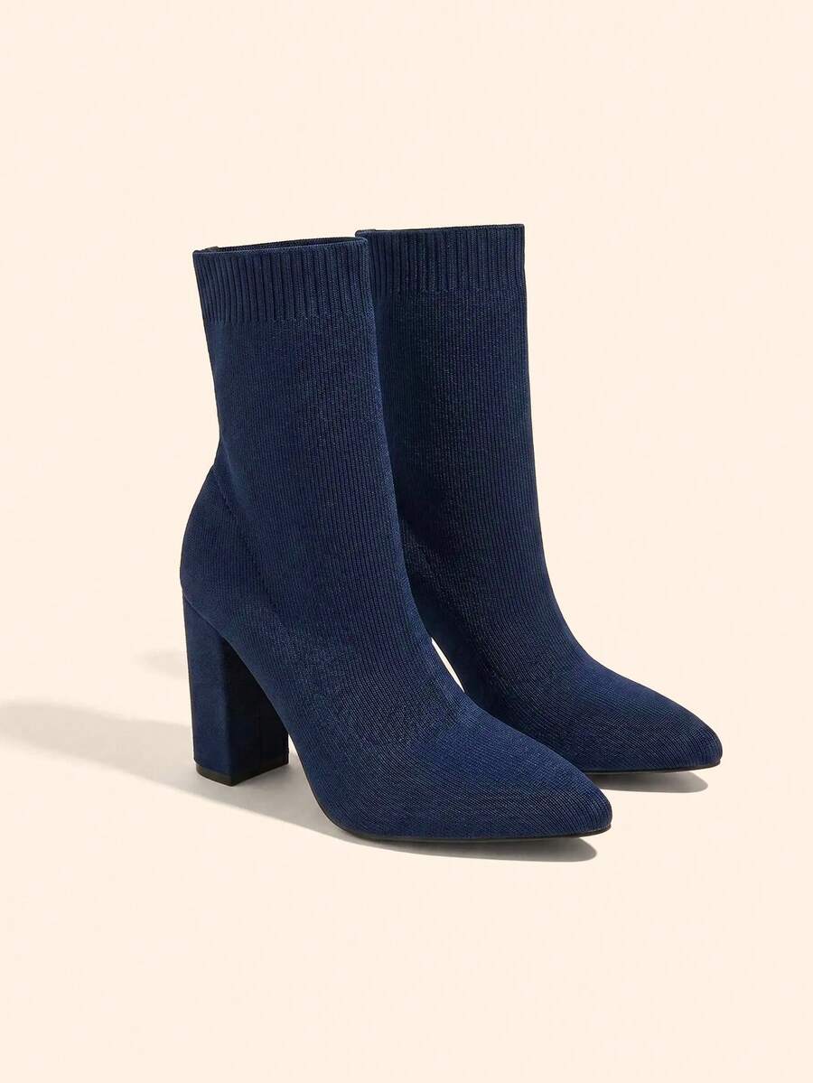 CUCCOO BASICS Botas de calcetín elásticas de punto con punta afilada y tacón grueso para mujer, para vibrar y zapatos de primavera, vacaciones de primavera, Pascua y Navidad