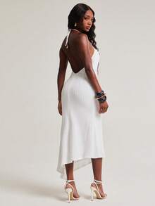 NYA SZN Women's Summer Solid Color Asymmetric Hem Fashion Halter Neck Dress - White - View 1