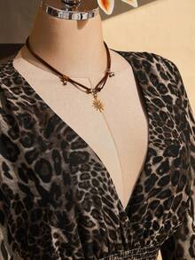SHEIN ICON 大尺碼喇叭袖V領收腰A字洋裝，波希米亞嬉皮Y2K風格，適合夏季、遊牧風、夏日度假、音樂祭、畢業季、返校穿搭，夏季女裝 - 彩色 - 查看 6