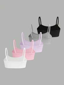 Girlism Tween Girl Tween Girls Undershirt 5pcs Spring/Summer New Knit Ribbed Multi-Color Solid Simple Soft Skin-Friendly Children Student Puberty Innerwear 5-Piece Set, Autumn/Winter Layering - Pink - View 2