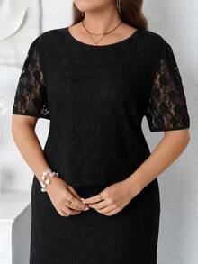 Miaspire Plus Size Women's Summer Elegant Casual Lace Blouse And Skirt 2-Piece Set, Black - Black - View 7