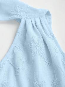 Sweetra Spring/Summer Fashion New Beach Romantic Vacation Pink Textured Minimalist Sexy Scarf Asymmetrical Shoulder Waist-Cinched Slimming A-Line Short Dress For Women Summer Outfit - Blue - View 4