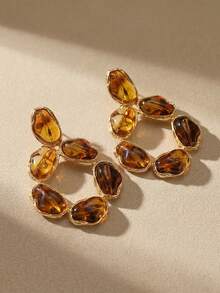 Arave 1 par de pendientes de aro únicos y vintage con perlas barrocas asimétricas, pendientes de metal con bordes de lujo para mujeres, adecuados para fiestas, citas, galas nocturnas, sesiones de fotos - Amarillo dorado + carey - Ver 2