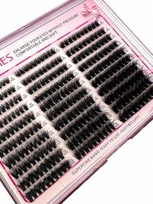 300pcs DIY Eyelash Extensions Kit, Fluffy Wispy Mixed 8-16mm Tray Lashes, 0.07mm Thin Soft Mink Strips For Home Salon Natural Volume Look - Black - View 6