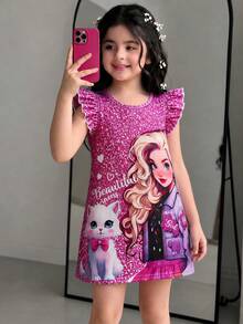 SHEIN 少女卡通印花盖袖连衣裙 - 彩色 - 查看 3