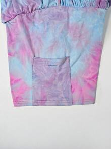 SHEIN Girlism 青少年女孩紮染抓皺口袋休閒日常運動裙褲 - 紫色 - 查看 6