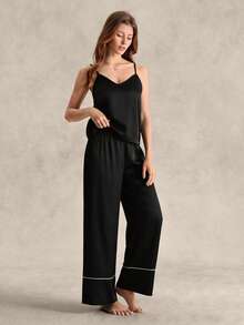 EverLounge Women's Camisole Long Pants Casual Modest Pajama Set Lounge Black Summer - Black - View 3