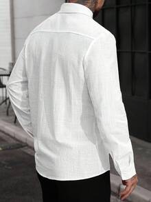 Manfinity CasualCool Men's Long Sleeve Single-Breasted Casual Pocket Shirt, Ceremony - White - View 2