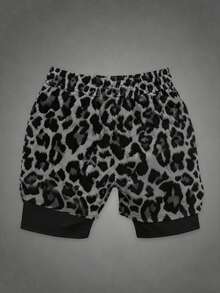 Gym Rark Men's Drawstring Waist Leopard Print Casual Versatile Daily Travel Sports Double Layer Shorts, Gym - Black - View 2