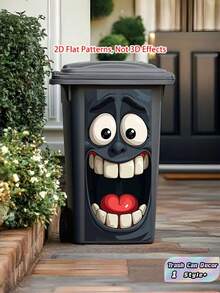 1 PC Waterproof UV Resistant Indoor Outdoor Removable Self Adhesive Big Eye Grinning Face Trash Can Sticker Decal Home Office Garage Wall Art Modern Decor Funny Gift - multicolor - View 1