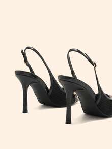 CUCCOO BASICS Casual & Commute Minimalist Pointed Toe Backless Women Pumps Valentine's Day - Black - View 3