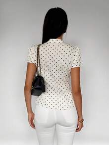 TRNVIE Women's Summer Casual Polka Dot Print Tie Front Blouse - Apricot - View 2