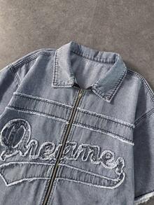 ROMWE MEN Chaqueta vaquera casual de verano para hombre con patchwork de letras - Azul - View 7