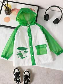 Fun Printed Children's Hooded Waterproof | Light, And Water Resistant - Green - View 2