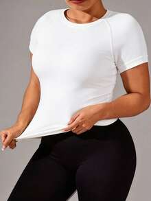 Velisys Velisys Women's Plus Size Solid Color Short Sleeve Fitted Sports T-Shirt - Multicolor - View 3