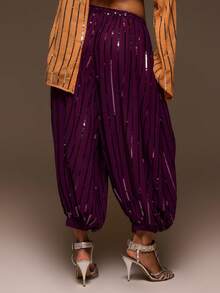 MUSERA Purple Chiffon Sequin Balloon Leg Drawstring Waist Pant - Purple - View 4