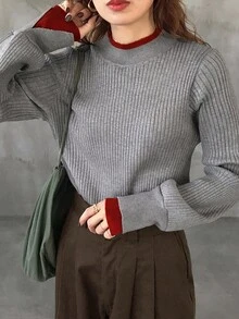 Dazy Tall Women's Colorblock Patchwork Urban Casual Loose Pullover Sweater Fall - Grey - View 4