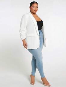 SHEIN Tall CURVE 大尺碼女款素色披肩領長袖西裝外套 - 白色 - 查看 5