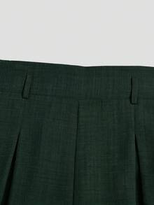 SHEIN Elenzya 女款新款海軍藍條紋西裝長褲，春秋高腰優雅時尚高端百褶彈力腰直筒寬腿褲，休閒日常通勤百搭長褲 - 墨綠色 - 查看 8
