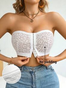SHEIN Elacene 1件女款前扣式豹紋印花抹胸內衣，附絲綢緞帶與防滑矽膠 - 白色 - 查看 1
