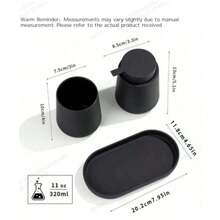 3 PiecesBathroom Accessory Set, Soap Dispenser, Toothbrush Holder, Tray, Modern Minimalist Decor For Bathroom Countertop Organization - Black - View 9
