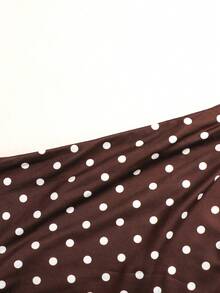 Tween Girl Elegant Commuter Fitted Sleeveless Asymmetric Neck Metal Buckle Flower Decor Pleated Midi Dress Brown And White Polka Dot Tea Party - Brown - View 7