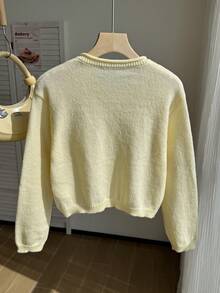 SHEIN Tween Girl Yellow Lightweight Cardigan Suitable For Pairing With Spaghetti Strap Dresses - Yellow - View 3