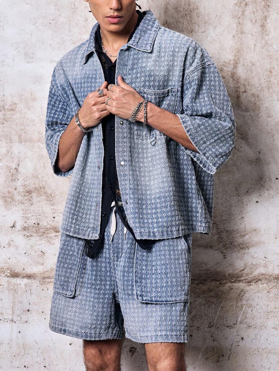 Skyrend Men's Casual Denim Street Style Crochet Blue Denim Set Gothic ...