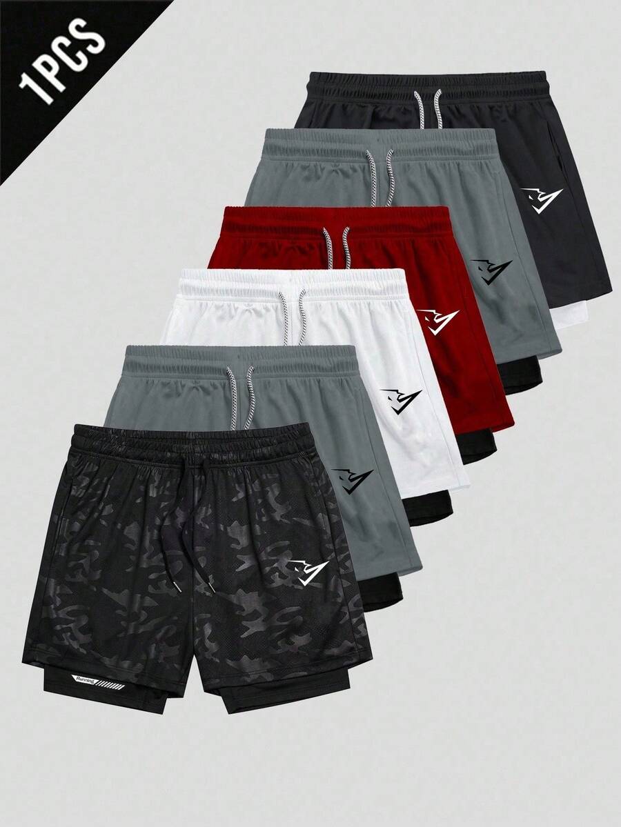 Gym Rark Men's Minimalist Versatile Printed Drawstring Waist Double Layer Sports Shorts - Black - View 1