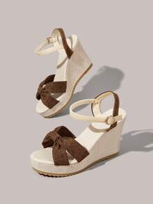 Styleloop Women's Wedge Heel Platform Sandals, Bohemian, Beach Vacation, Western Wind, Summer Wear, Travel Essentials - Coffee cloth - View 6