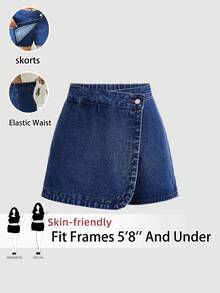 SHEIN Tall CURVE 女款大尺碼藍色裹身牛仔裙褲 - 深色水洗藍 - 查看 1