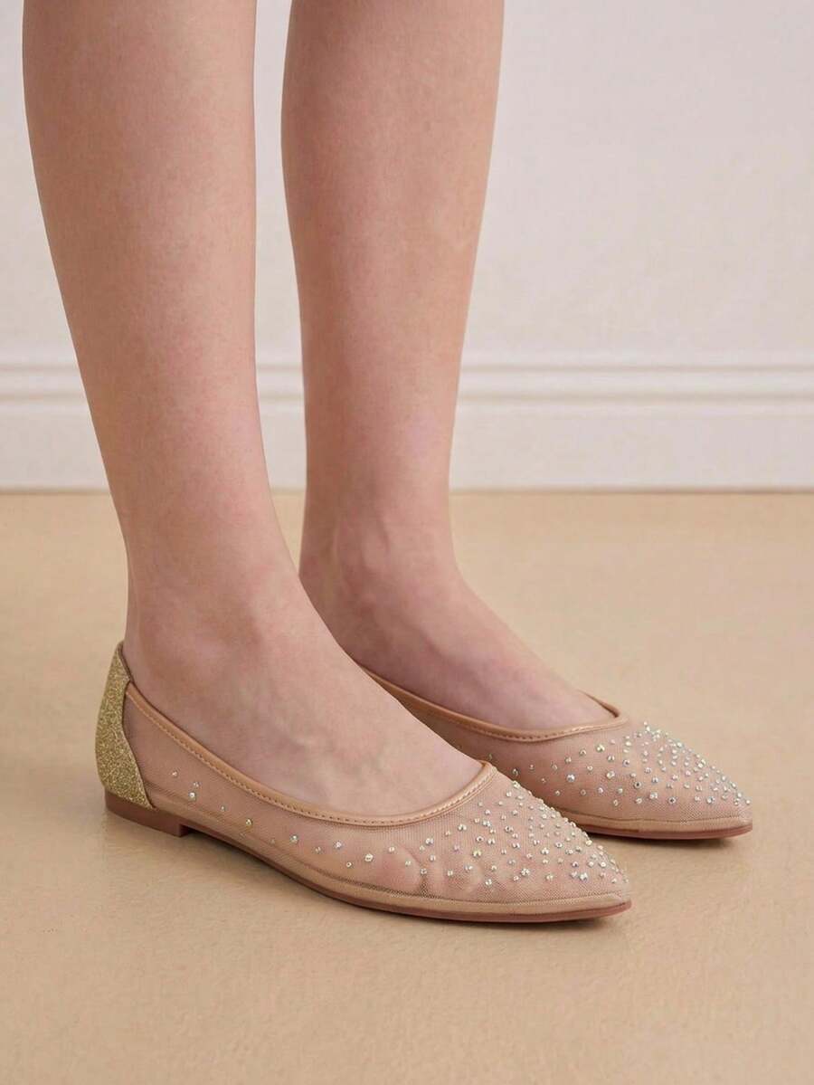 Eladyva Bailarinas de punta con decoración de rhinestones para otoño/invierno - Dorado - Ver 1