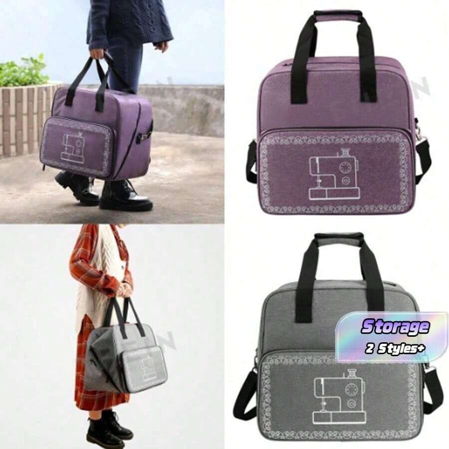 1pc Sewing Machine Carrying Case With Multiple Storage Pockets, Also Applicable For Traveling Outside.Universal Handbag With Shoulder Strap, Compatible With Most Standard Sewing Machines, Brother, Janome, Etc. Crochet Sewing Supplies Storage - Multicolor - View 1