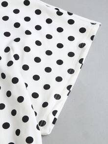 Sweetra Women's New Fashion Versatile Knit Polka Dot Batwing Sleeve Short Sleeve Waist-Cinching Top T-Shirt - White - View 5