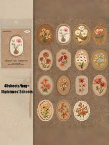 45 Retro Mysterious Floral Closure Stickers For Handmade Scrapbooks, Notebooks, Water Bottles, Phone Cases, Desktops - DIY Decorative Decals - Multicolor - View 23