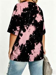 EMERY ROSE Plus Size Women New York Letter Black And White Print Loose Mid-Length Short Sleeve Round Neck T-Shirt Semi Formal Summer - Multicolor - View 2