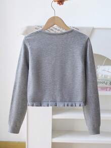 SHEIN Vintaside Kids 青少年女孩休閒百搭純色開襟衫 - 灰色 - 查看 2