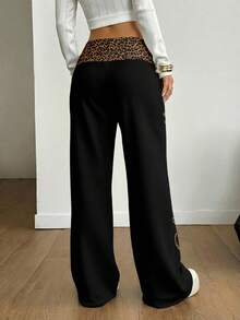 Coolane Pantalones de chándal casuales de moda para mujer con estampado de leopardo - Negro - Ver 7