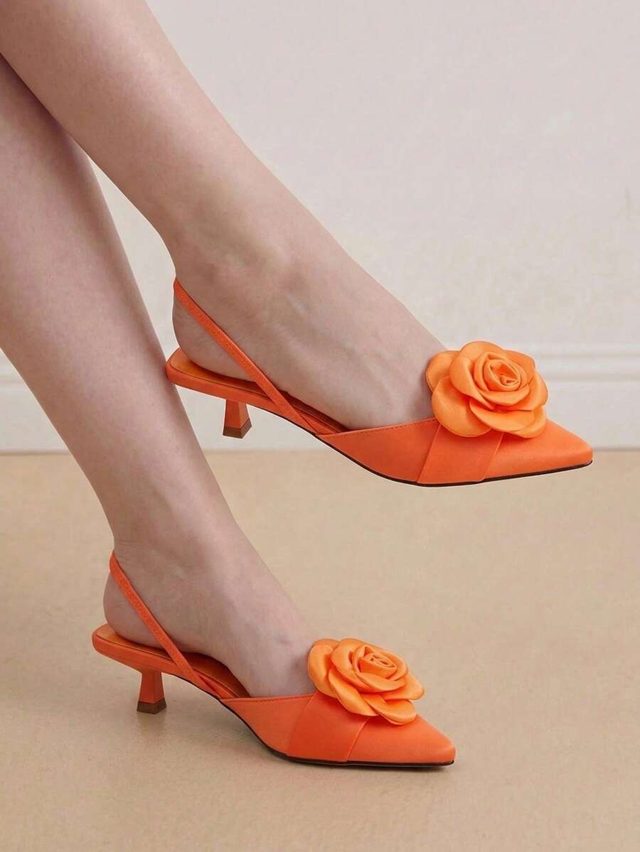 Eladyva Women's New Niche Elegant Comfortable Fashion Floral Decor High Heel Pumps - Orange - View 1
