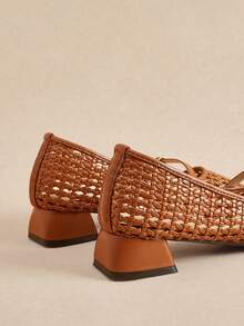 Rosivie Braided Hollow Mary Jane Block Heel Shoes - Ginger 1 - View 6