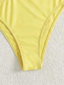 Costavie Swim Women's Elegant Sexy Y2K One Piece Swimsuit, Butter Yellow Satin Fabric, One Shoulder Buckle Strap, Cutout Waist, V Neckline, Beach Partywear - Gold - View 8