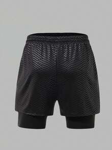 Gym Rark Men's Minimalist Wing Print Drawstring Waist Double Layer Pocket Sports Shorts - Black - View 2